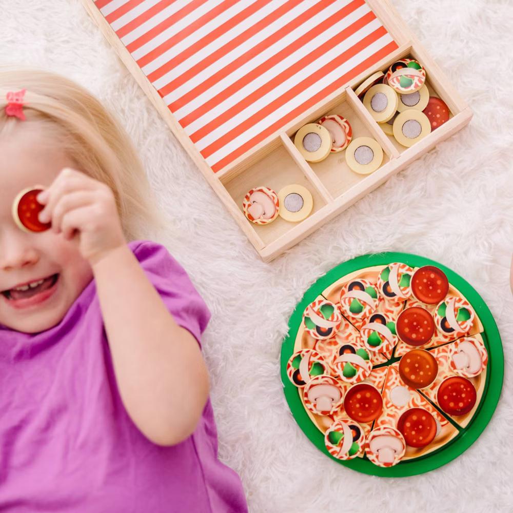 Pizza Party Wooden Pretend Play Food Set With 36 Toppings, Preschool Toy - Image 3