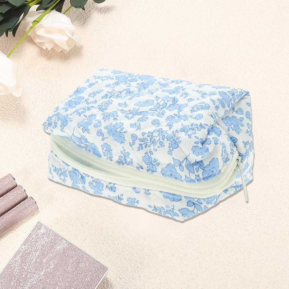 Floral Quilting Makeup Bag Blue White 1 Pc - Image 3
