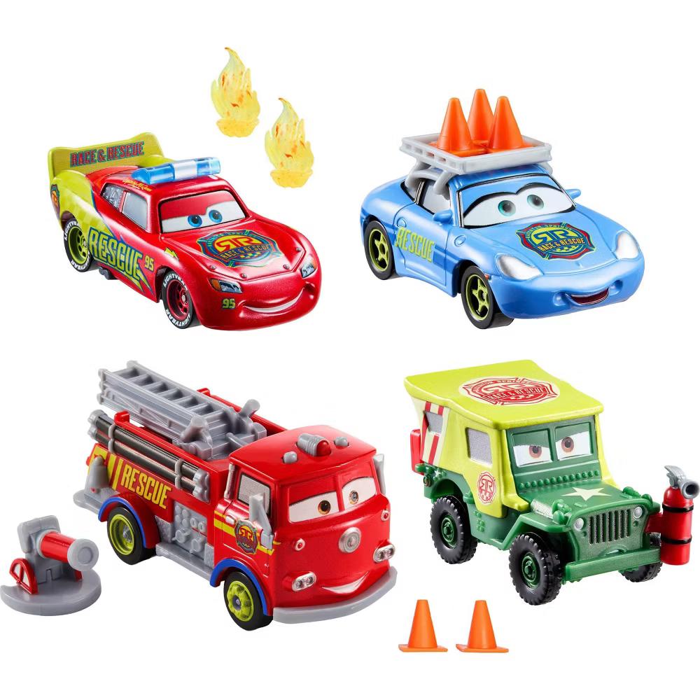and Pixar Cars Race & Rescue Crew Die-Cast 4-Pack with Red, Lightning McQueen, Sally & Sarge
