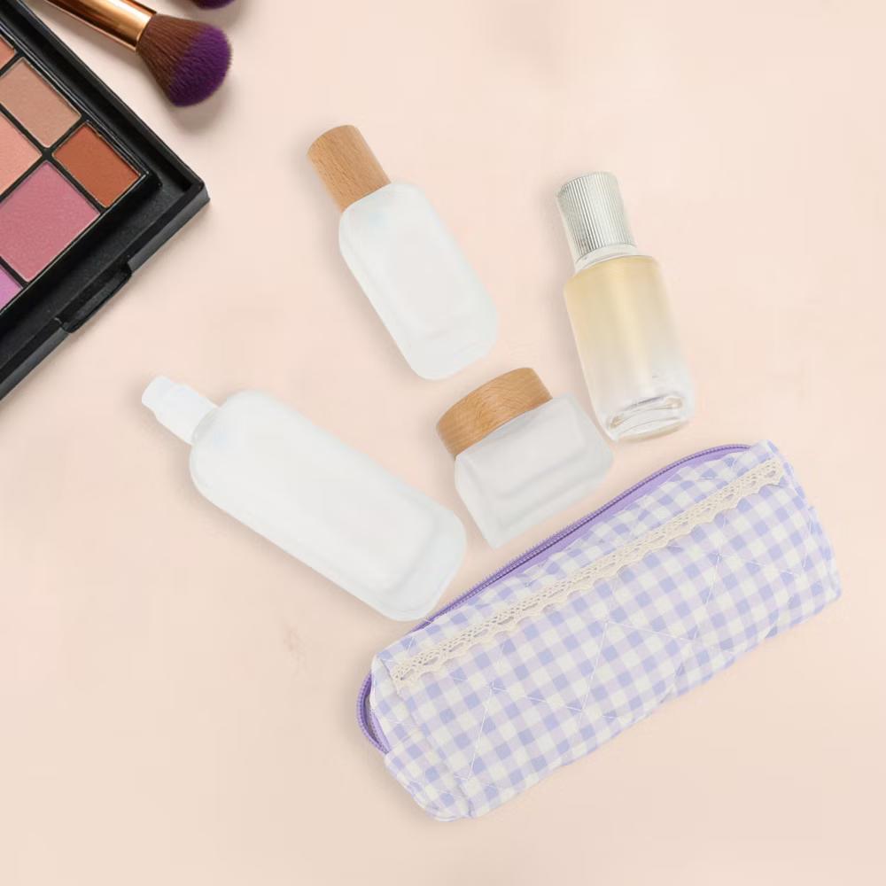 1 Pc Plaid Lace Style Drawstring Makeup Bag for Vacation Polyester - Image 24