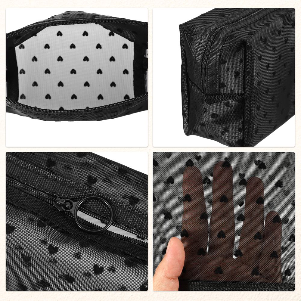 Nylon Heart Shape Print Mesh Clear Makeup Bags 3 Pcs - Image 10