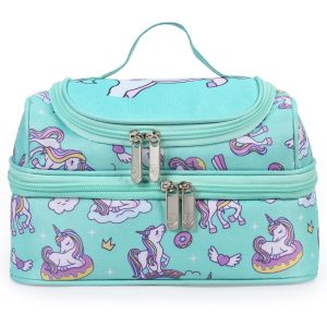Insulated Dual Compartment Lunch Bag for Kid, Leakproof PEVA Lined Lunch Box, Lunch Tote for Girl Boy
