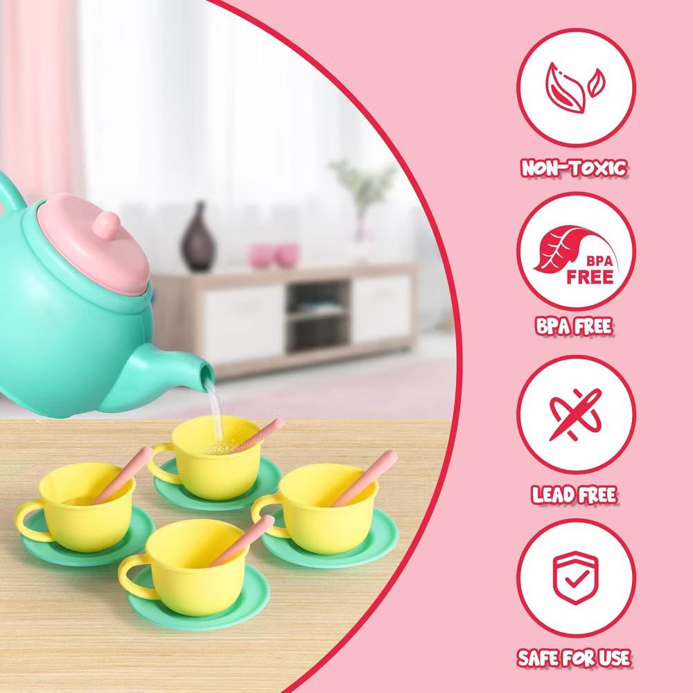 18-Piece Pretend Play Tea Party Set, Plastic Tea Set for Kids, Mini Kitchen Accessories, Perfect Gift for Toddler Boys Girls Ages 3-6 Years Old - Image 6