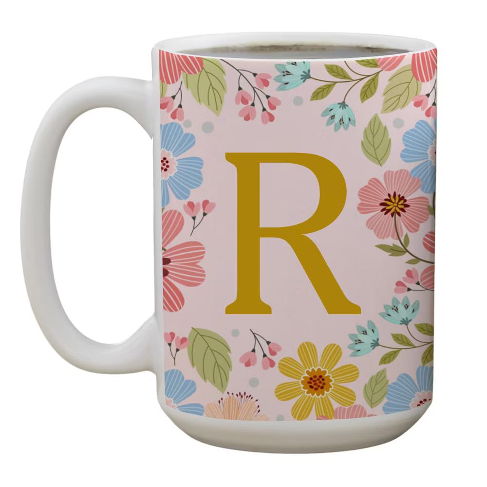Personalization Mall Flowery Initial Personalized Coffee Mug Gold/Pink - Image 20