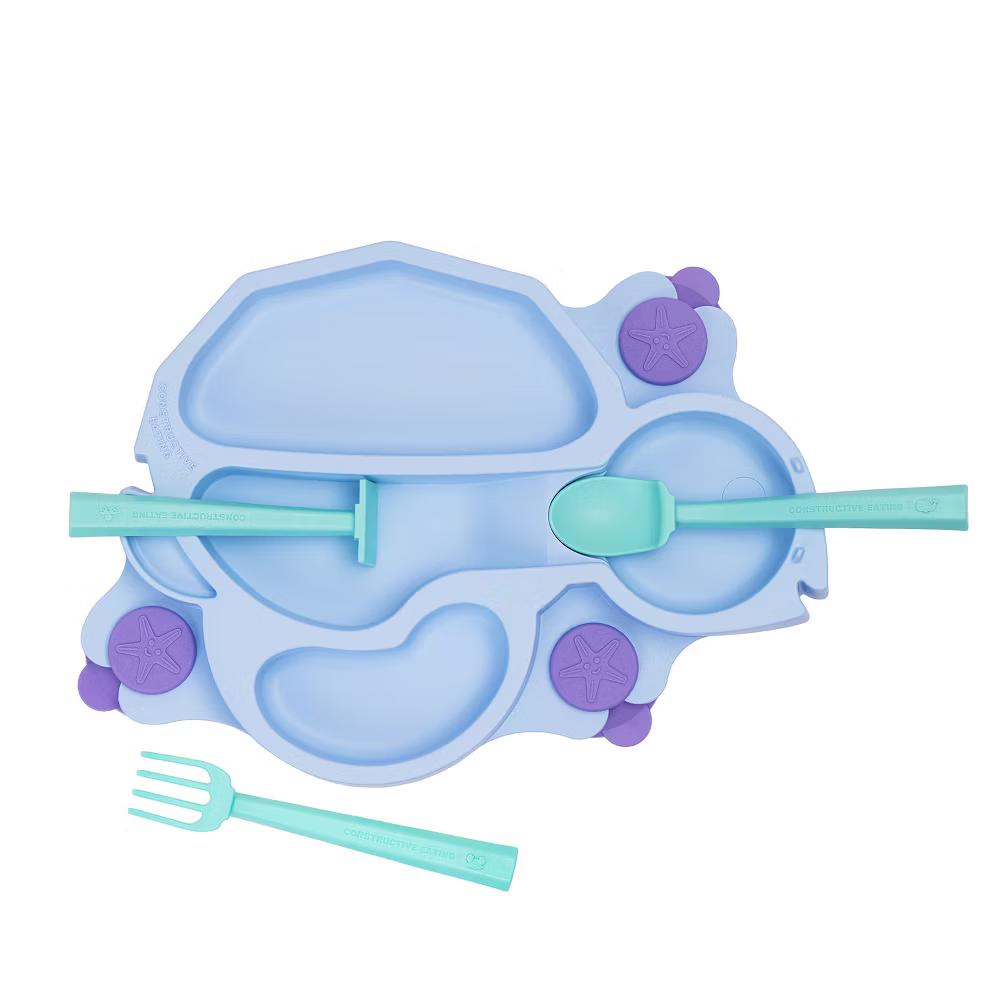 Constructive Eating Turtle Theme Divided Suction Training Plate and Utensils for Kids and Toddlers - Image 3