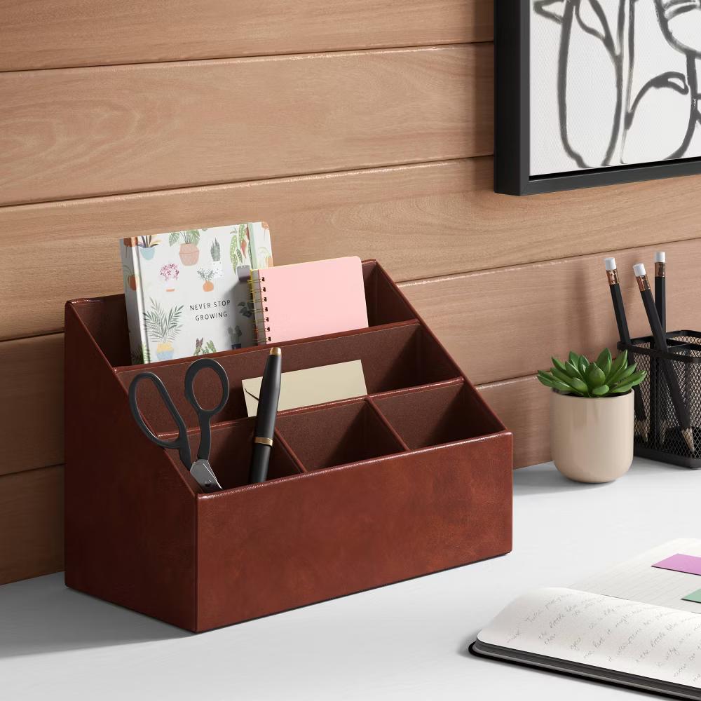 Faux Leather 5 Slot Desktop Organizer - Image 3