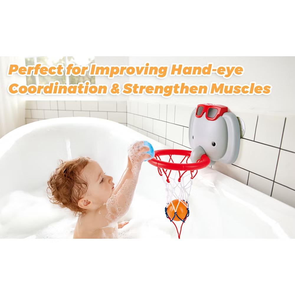 Hape: Elephant Pal Bathtub Basketball Hoop with 4 Floating Soft Balls - Image 5