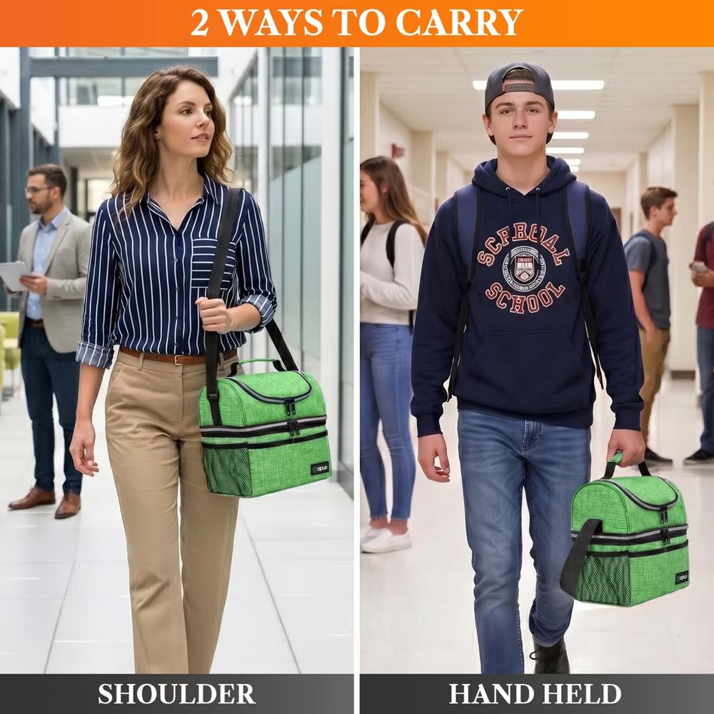Double Decker Lunch Box Men Women, Insulated Leakproof Cooler Bag Adult Work, Dual Compartment Pail Tote Boys Girls Kids - Image 62