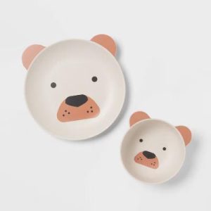 Kids' 2pc Bamboo and Melamine Bear Dinnerware Set Light Brown