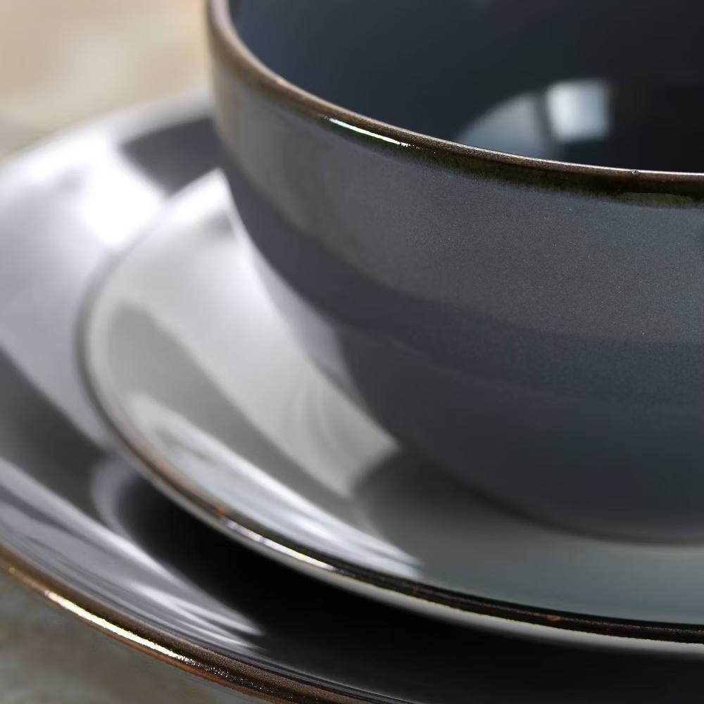 16pc Stoneware Solid Stone Dinnerware Set Gray - Microwave & Dishwasher Safe, Service for 4, Includes Plates & Mugs - Image 3