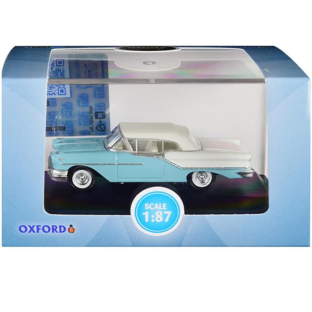 1957 Oldsmobile 88 Convertible (Top-Up) Banff Blue and Alcan White w/White 1/87 (HO) Scale Diecast Model Car - Image 6