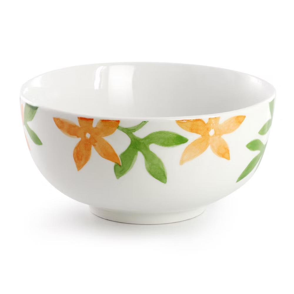 Floral 2 Piece Fine Ceramic Cereal Bowl Set in Orange