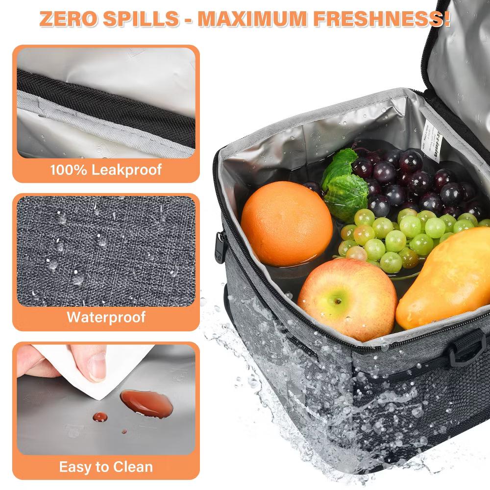 Adult Lunch Bag with Water Pockets, Insulated Dual Compartment Lunch Tote with Zipper Pocket, Leakproof Lunch Box for Men Women - Image 22