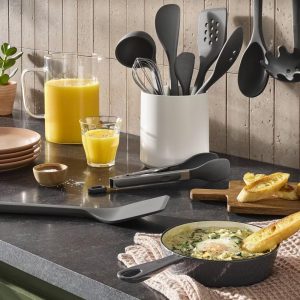 10pc Silicone Kitchen Utensil Set - Gray Cooking Utensils, Dishwasher-Safe, Includes Tongs & Whisk