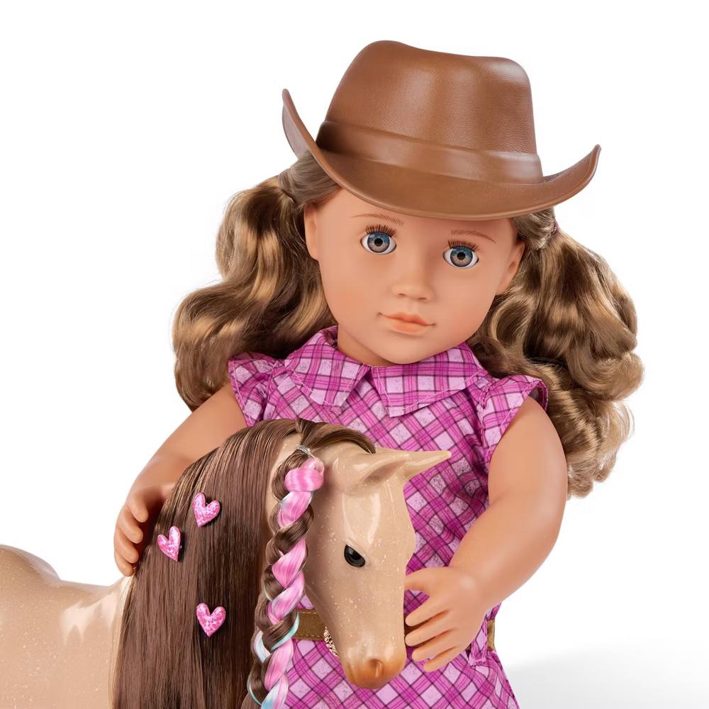 Callie with Hair Play Foal 18" Doll & Horse Accessory Set: Plastic & Polyester, Wavy Blonde Hair, Blue Eyes - Image 3