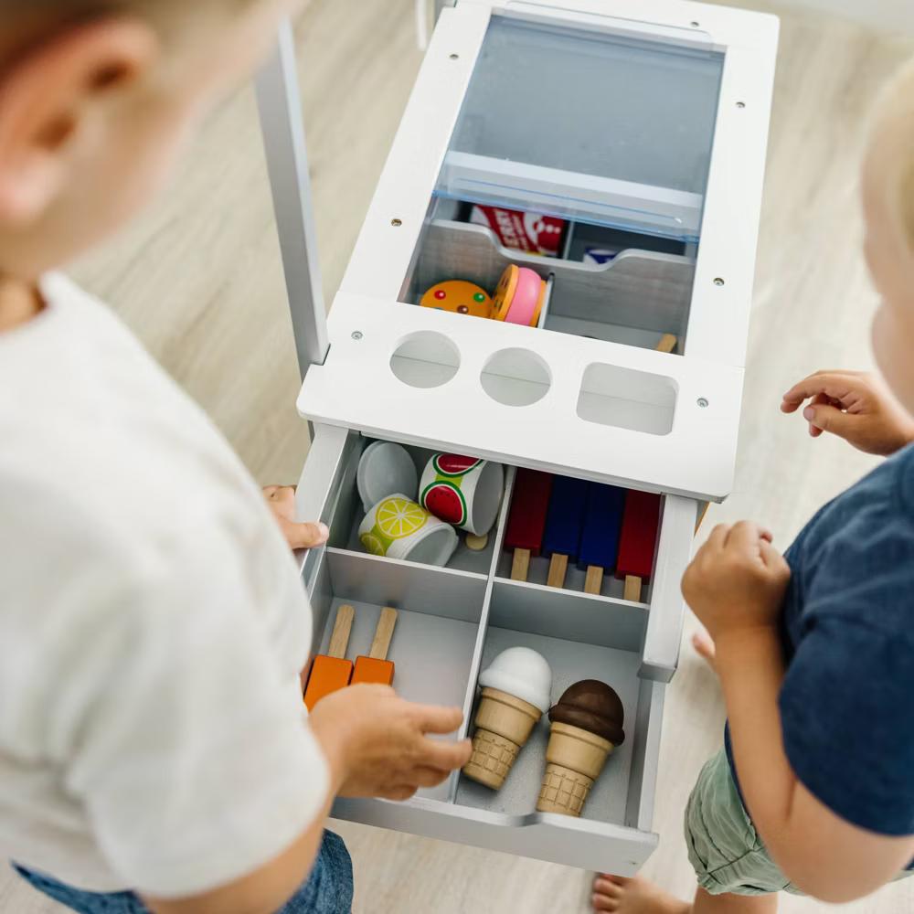 Wooden Snacks and Sweets Food Cart - 40+ Play Food pc, Reversible Awning: Educational Play Kitchen - Image 2