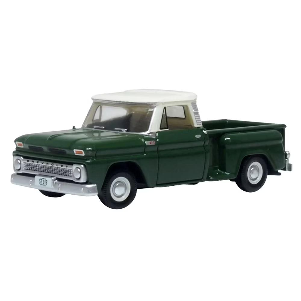 1965 Chevrolet C10 Stepside Pickup Truck Dark Green with Ivory Top 1/87 (HO) Scale Diecast Model Car - Image 3