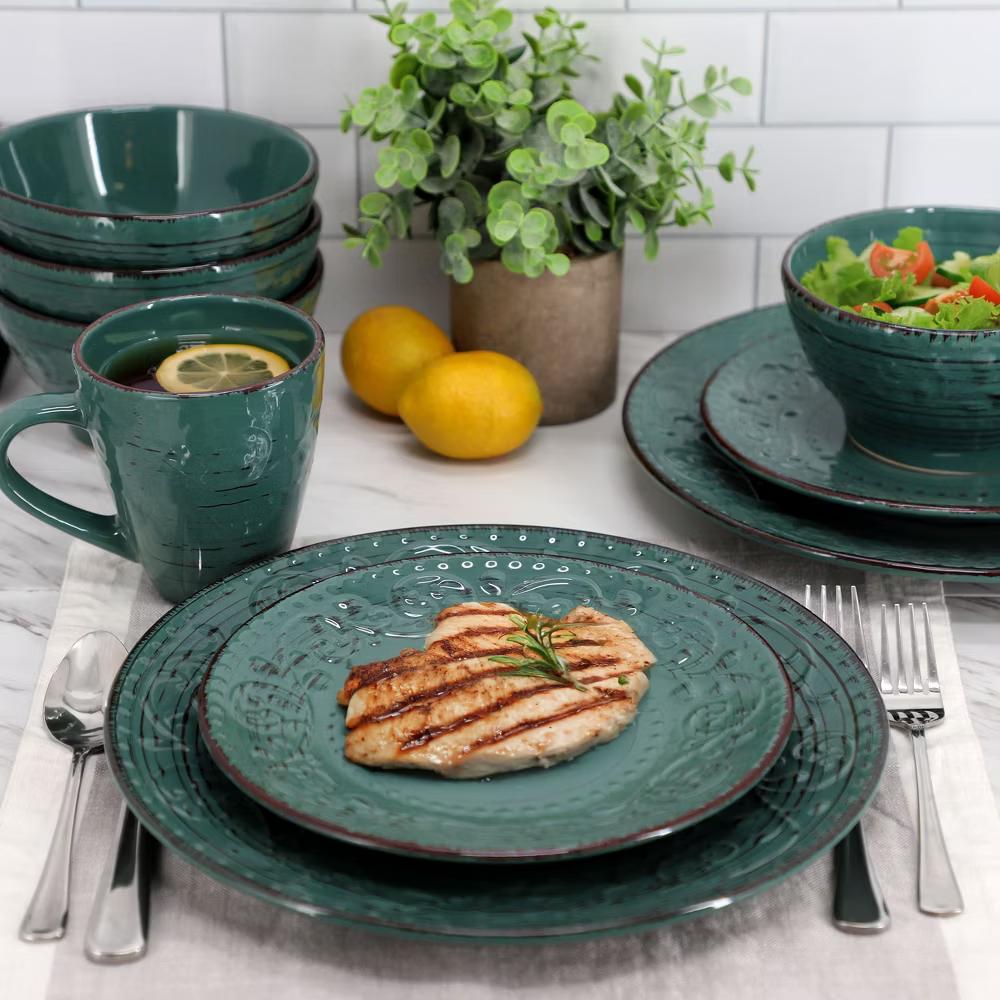 Malibu Sea Glass 16-Piece Dinnerware Set in Dark Green - Image 17