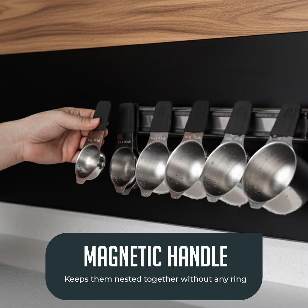 Magnetic Measuring Cups Set, 7Pc Heavy Duty Stainless Steel Nesting Measuring Cup with Easy to Read Engraved Markings for Dry & Liquid Ingredients - Image 3