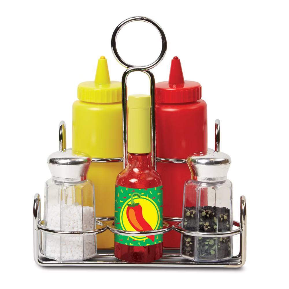 Condiments Set (6pc) - Play Food, Stainless Steel Caddy: Pretend Kitchen Toys, Fine Motor Skills - Image 8