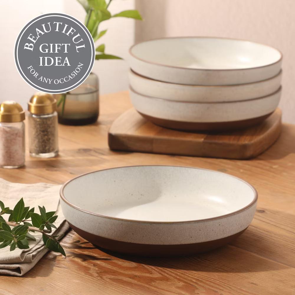 William Crest 4pc 8.5" Stoneware Dinner Bowls, Reactive Glaze, Large Soup/Pasta/Salad, Microwave & Dishwasher Safe - Image 6