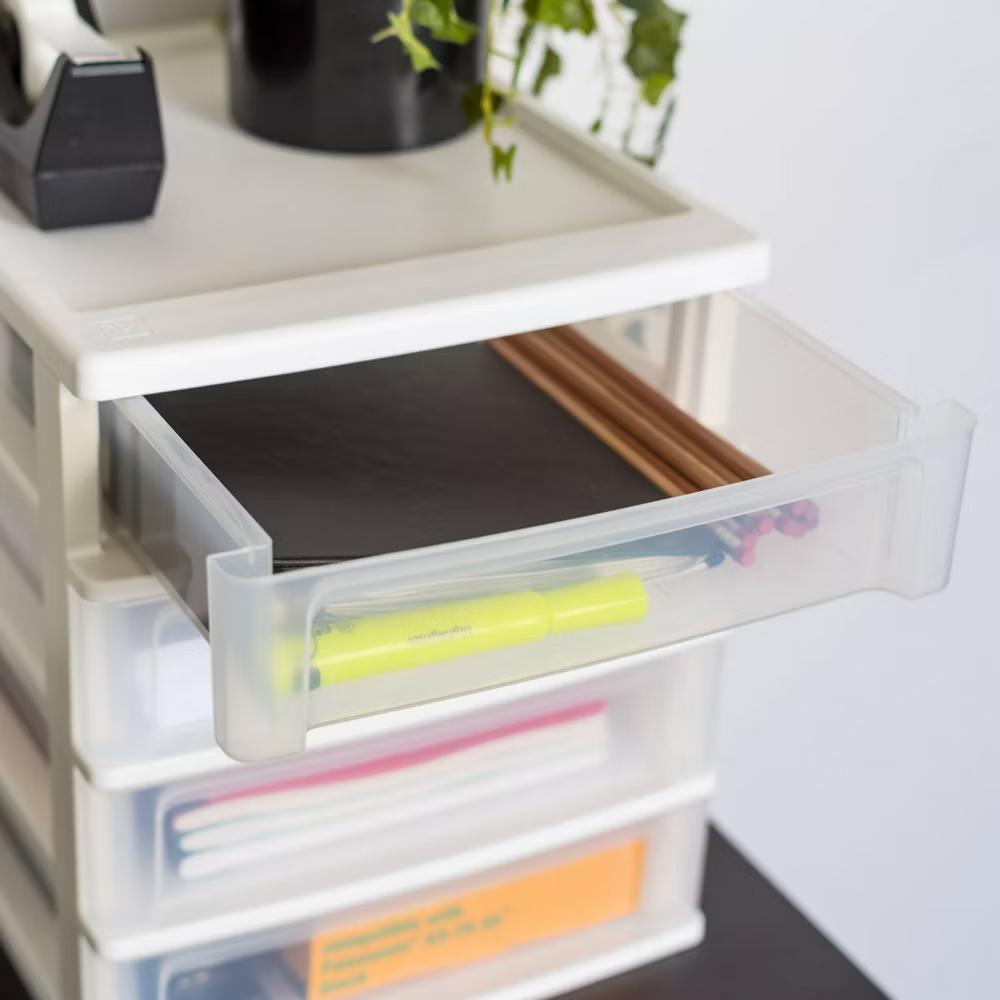 IRIS 4 Drawer Desktop-Storage Unit White: Plastic Desk Drawer Organizers & Holders, 4 Compartments, 12.38" Height - Image 3