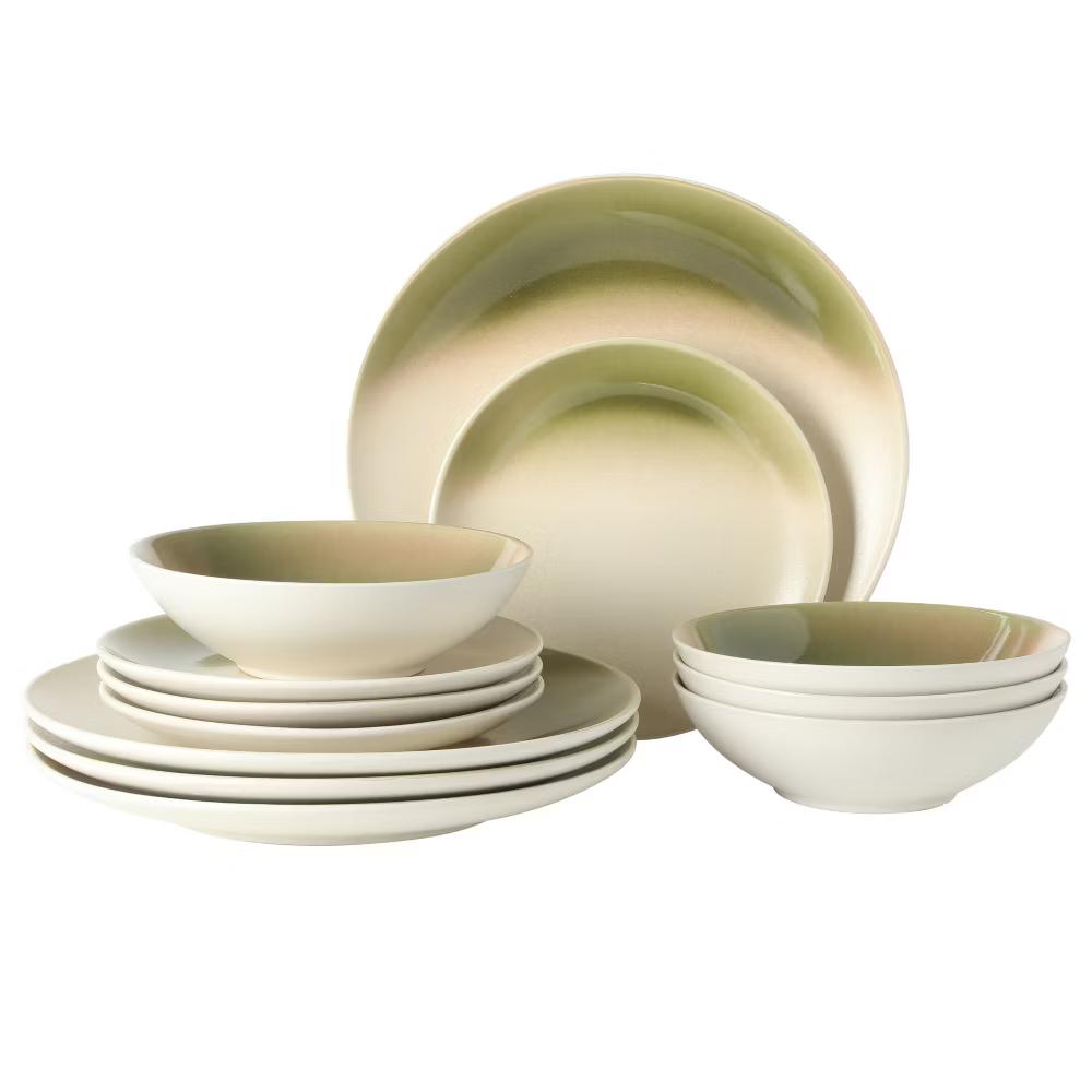 Crescenton Plates and Bowls Sets, 12-Piece Stoneware Dinnerware Sets, Round Reactive Glaze Dish Set, Service for 4 - Image 16