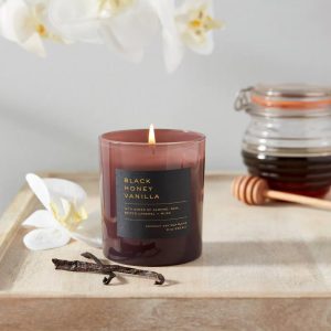 8oz Lidded Glass Jar Black Honey Vanilla Candle - Soy & Coconut Wax, 30hr Burn Time