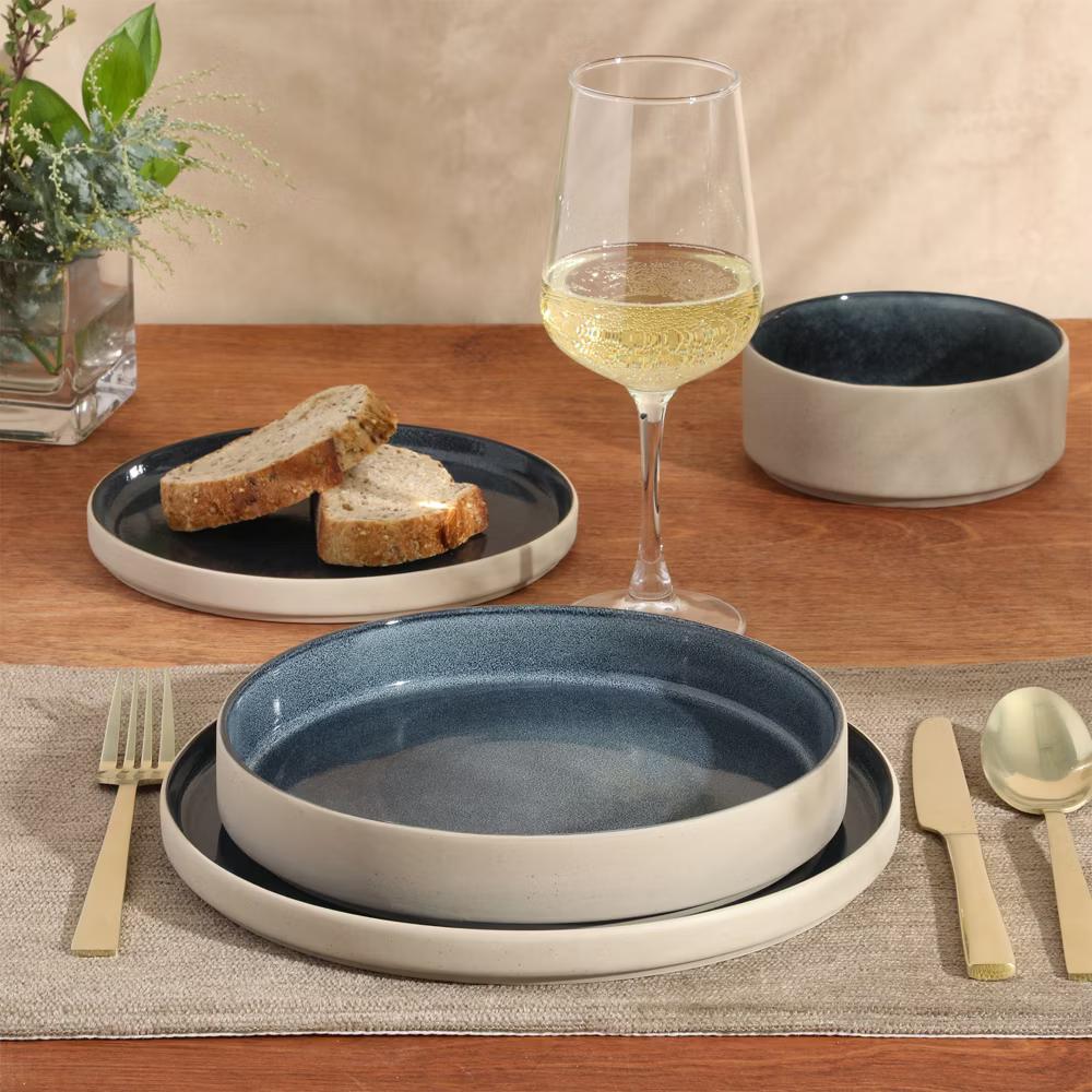 Liberty Bay 16-Piece Stoneware Dinnerware Set – Reactive Glaze, Stackable Plates & Bowls, Service for 4 - Image 4