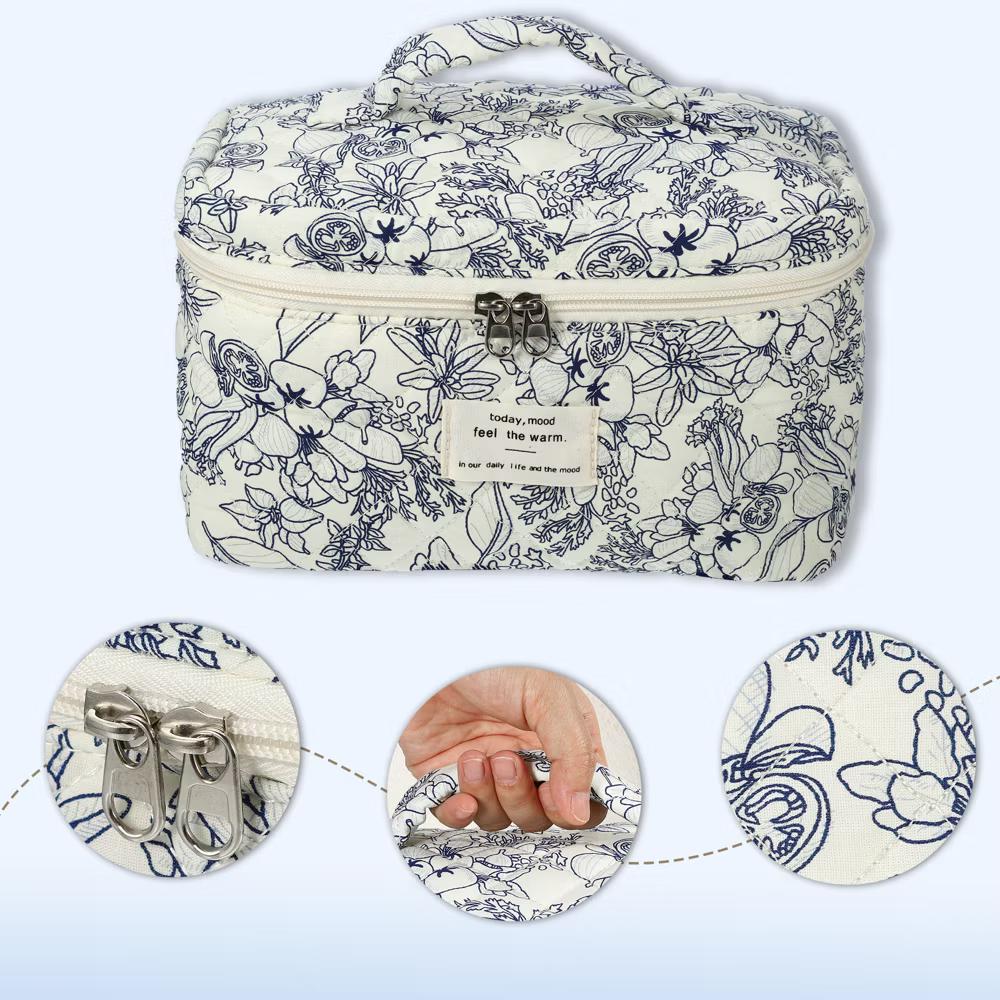 Women's Quilted Makeup Bag Large Capacity Cosmetic Bag White 2 Pcs - Image 9