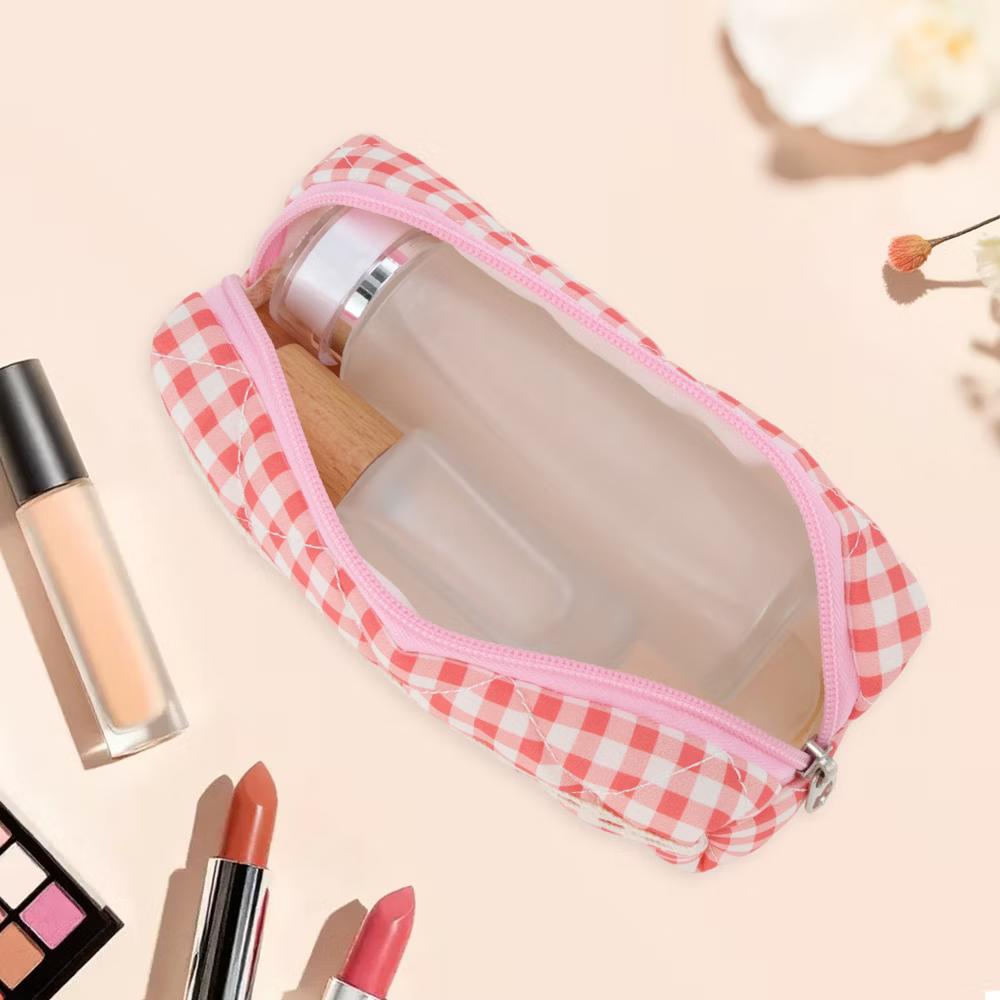1 Pc Plaid Lace Style Drawstring Makeup Bag for Vacation Polyester - Image 26