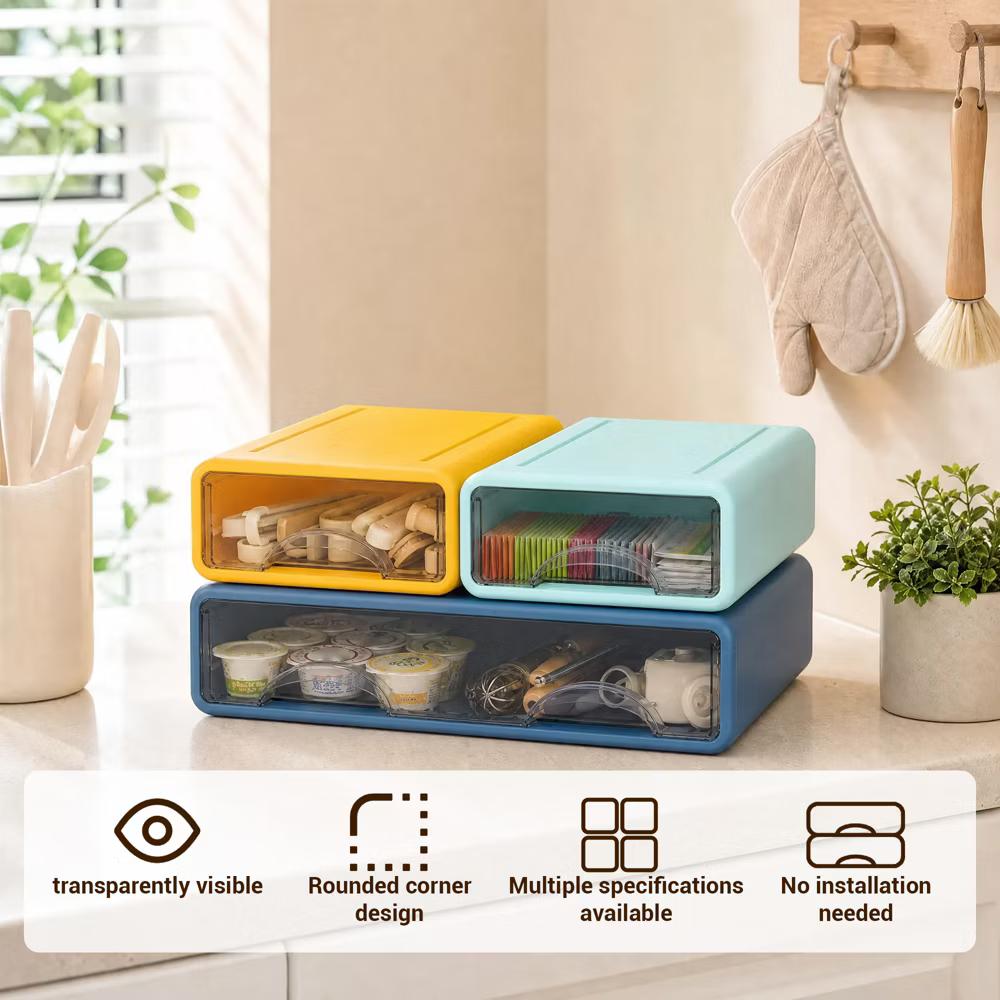 Stackable Storage Drawer with Dividers, Transparent PP Material Desktop Organizer, Durable Thickened Storage Container - Image 2