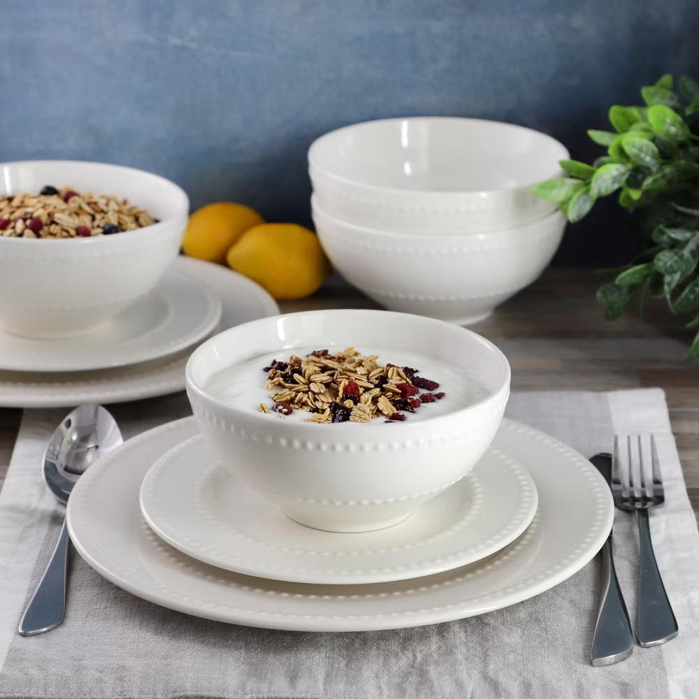 Stoneware Embossed Dot Dinnerware Set in White - Image 3