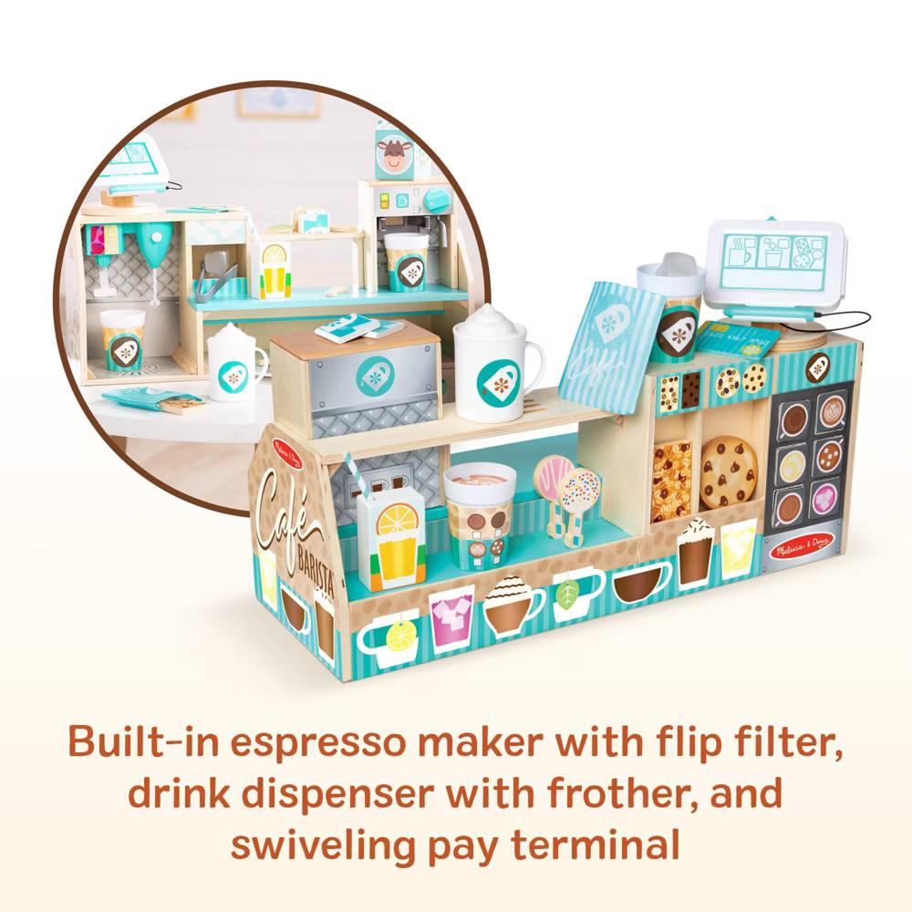 Wooden Café Barista Coffee Shop (35pc): Creative Pretend Play Set, Kitchen Accessories Included - Image 5