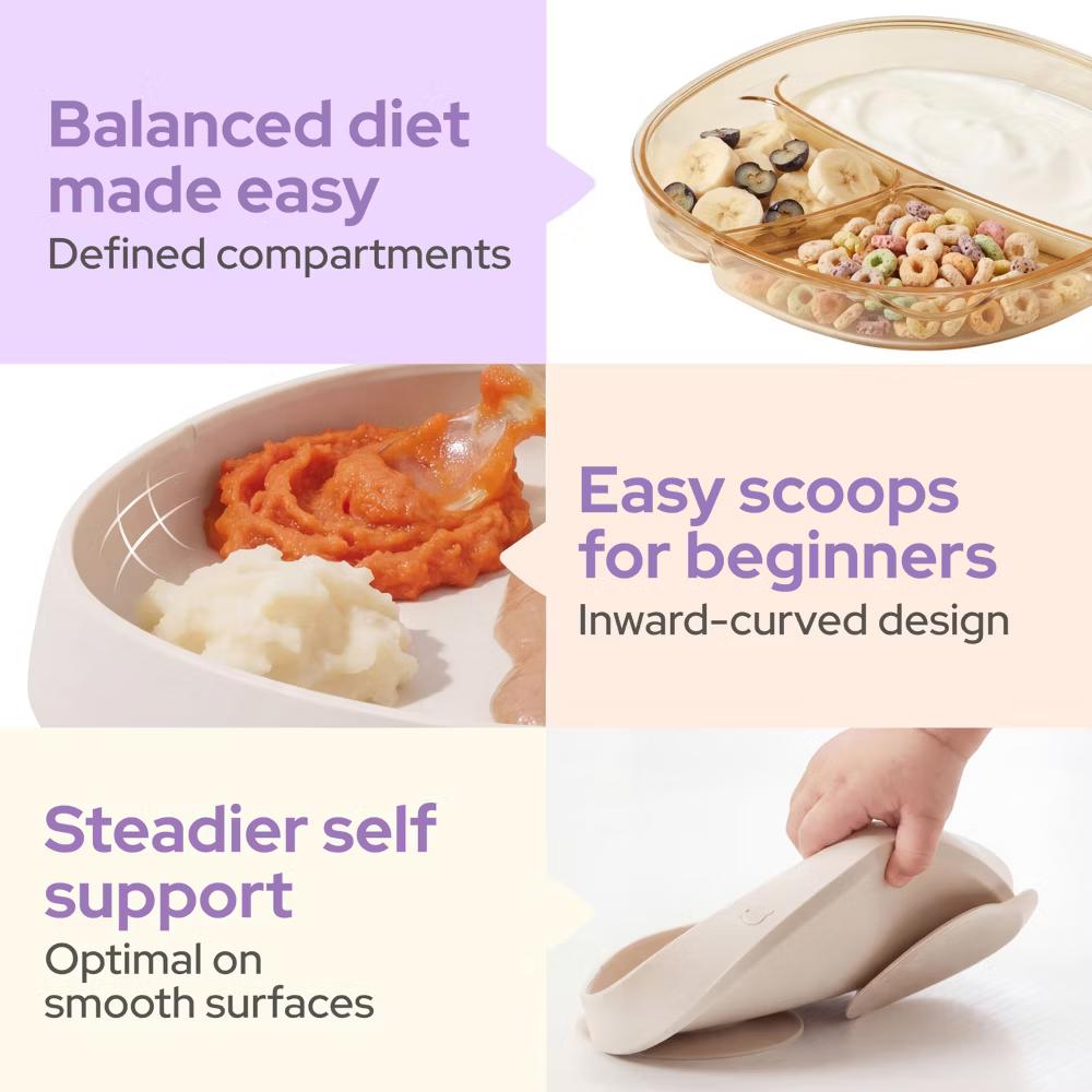 4 PCS Toddler Plates with Suction Base Spoons & Fork Baby Divided Dishes for 0 1 2 3 Years Old PPSU & Food Grade Silicone BPA Free Oat Milk - Image 6