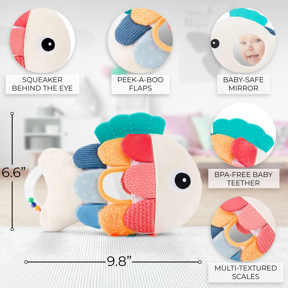 Soft Baby Sensory Toy with Tummy Time Mirror – Entertaining Fish Toy for Infants 0-12 Months with Rattle & Crinkle Paper – Perfect Baby Shower Gift - Image 5
