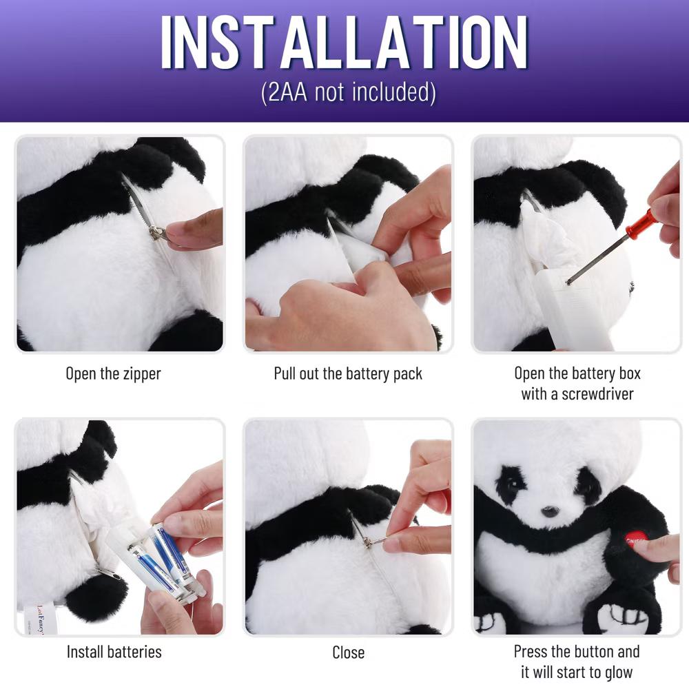 LotFancy Panda Stuffed Animal, 8 in Panda Bear Plush Toy with LED Light, Gift for Girls, Boys, Kids - Image 2
