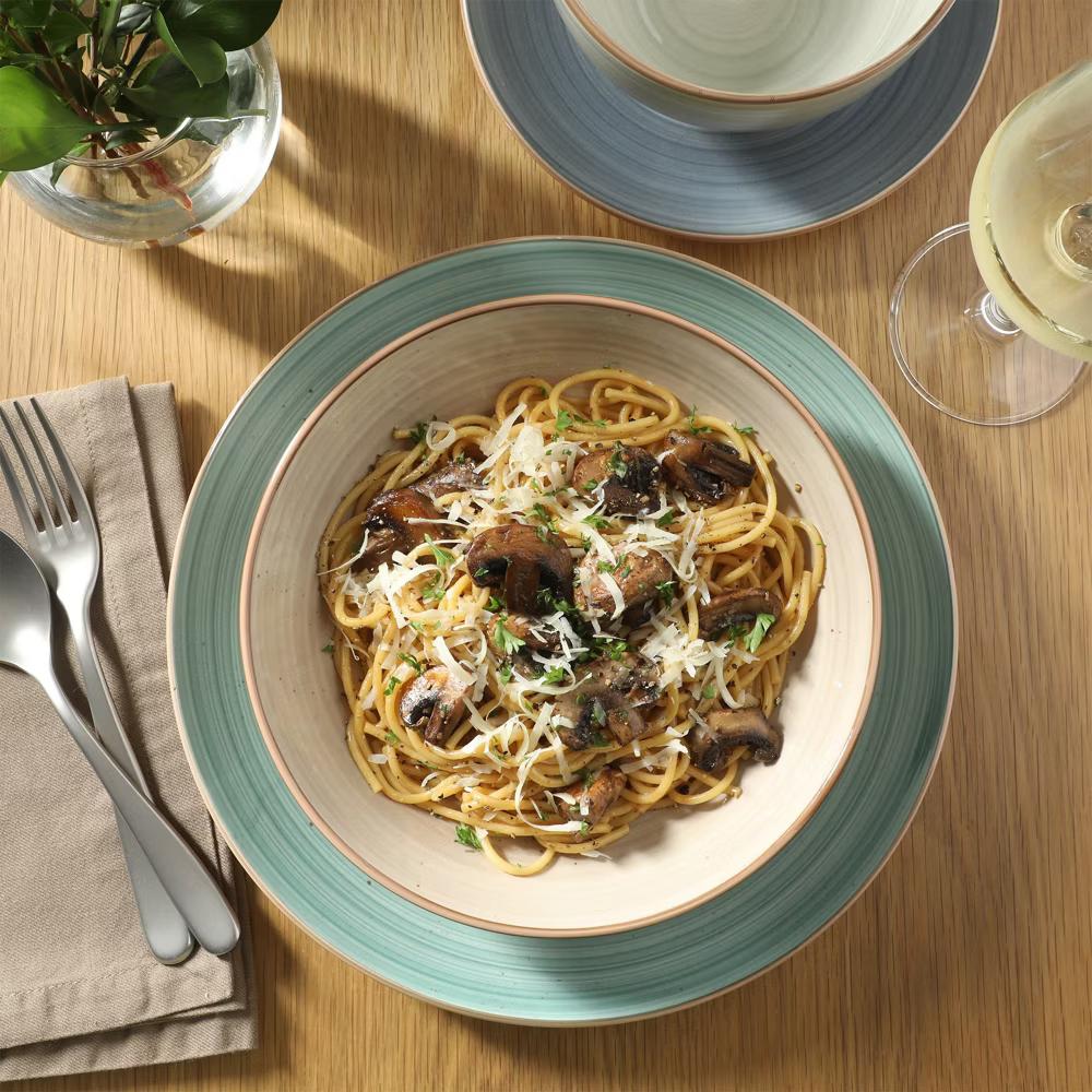 Stonebury 16 Piece Plates and Bowls Assorted Color Dishes - Handpainted Stoneware Dinnerware Set - Service for 4 - Image 8