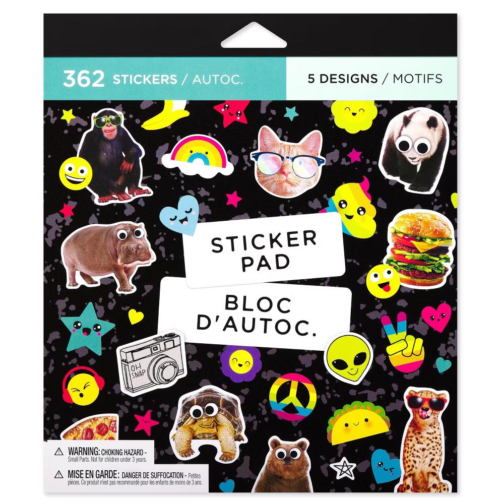Large Sticker Variety Pad/Goofy Animals/Rainbows/and Emojis 362ct - 10-Sheets - Image 3