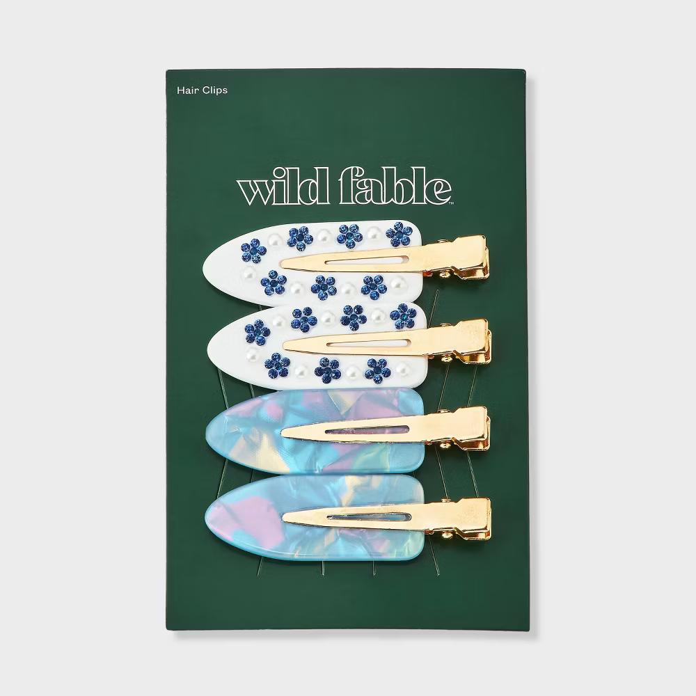 Gem Embellished Creaseless Hair Clip Set 4pc - Multi