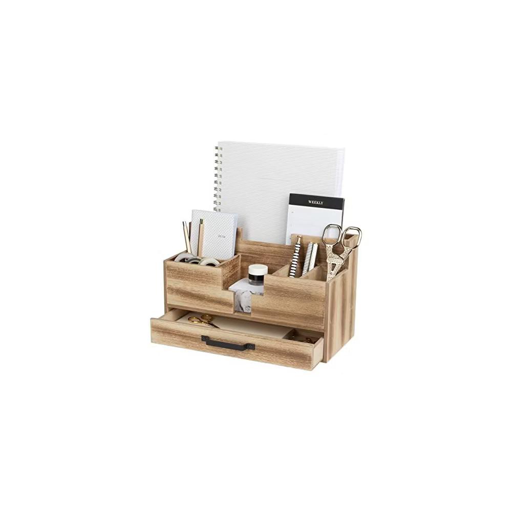 Blu Monaco Wooden Office Supplies Desk Organizer with Drawer