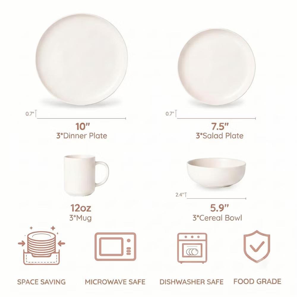 GreenElevate Stoneware Elegance 12-Piece Dinnerware Set for 4, Plates&Bowls, Microwave & Dishwasher Safe, Non-Toxic Matte Glaze, Stackable Kitchenware - Image 26