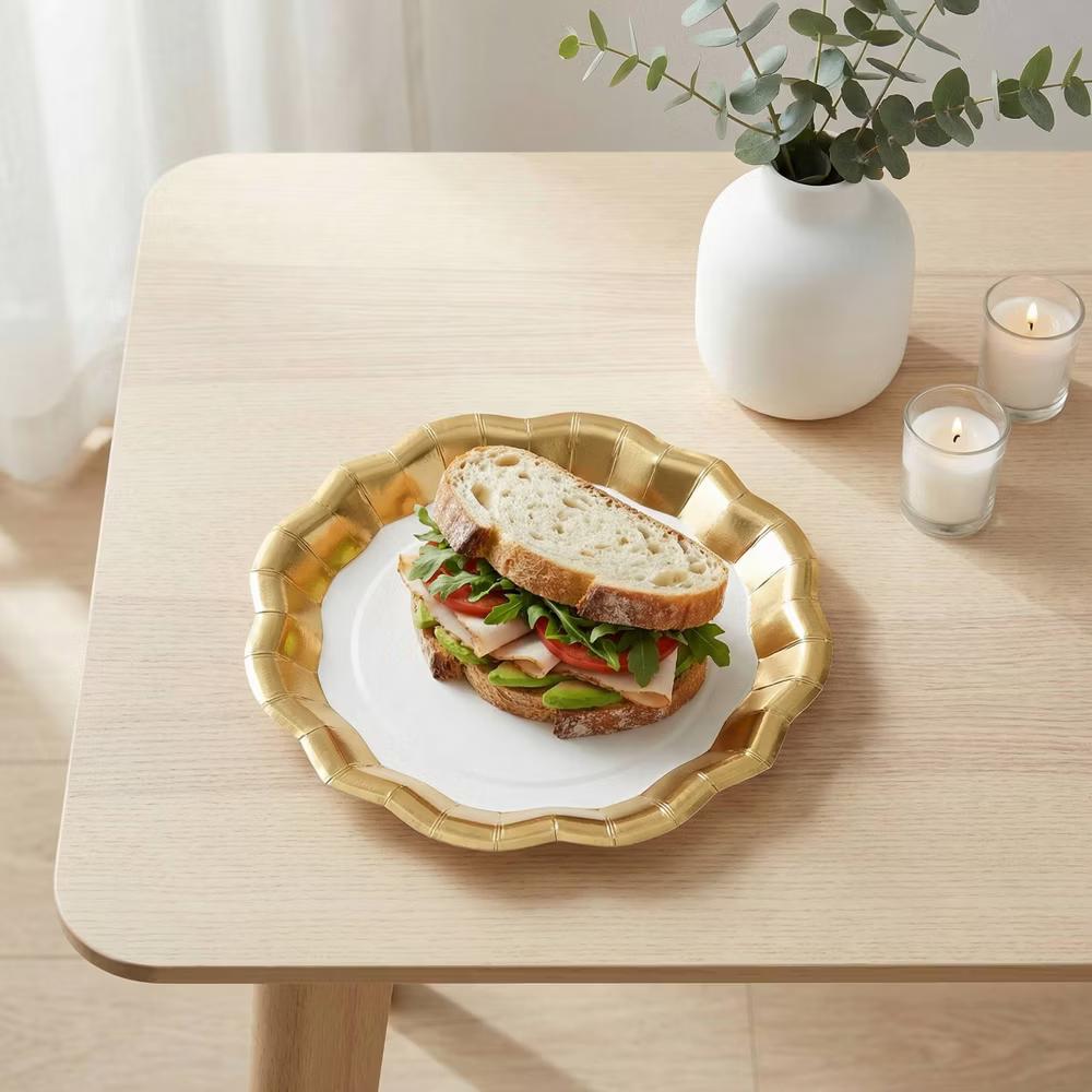 OMG! IT'S PAPER 8ct 10.5" Dinner Paper Plates Gold - Image 2