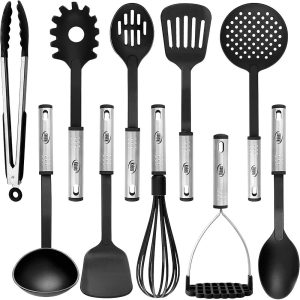 Cooking Utensils Set, 10 Piece Nylon And Stainless Steel Cooking Utensils, Dishwasher Safe and Heat Resistant Kitchen Tools