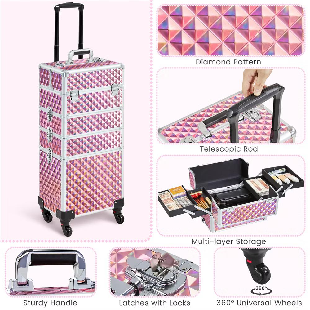 Yaheetech 4-In-1 Aluminum Rolling Cosmetic Makeup Train Cases - Image 11
