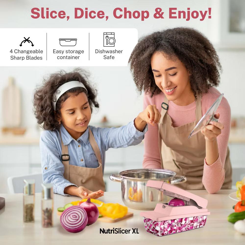 As Seen On TV NutriSlicer XL 7 Piece Vegetable Mandoline Slicer Chopper Dicer with Container & Blades - Image 18