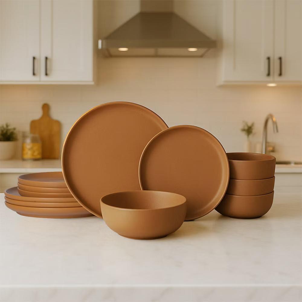 GreenElevate Stoneware Elegance 12-Piece Dinnerware Set for 4, Plates&Bowls, Microwave & Dishwasher Safe, Non-Toxic Matte Glaze, Stackable Kitchenware - Image 36