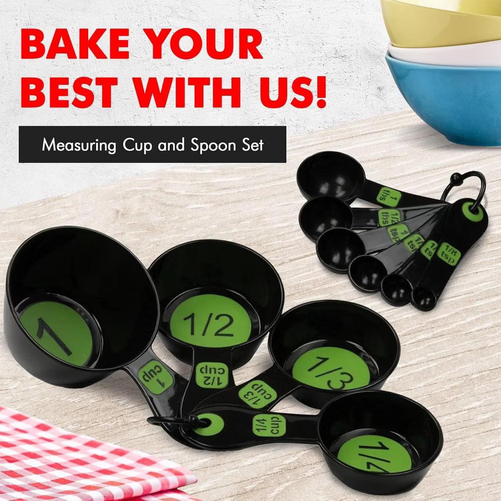 10 Piece Easy Read Measuring Cups & Spoons Set - Black / Green - Image 6