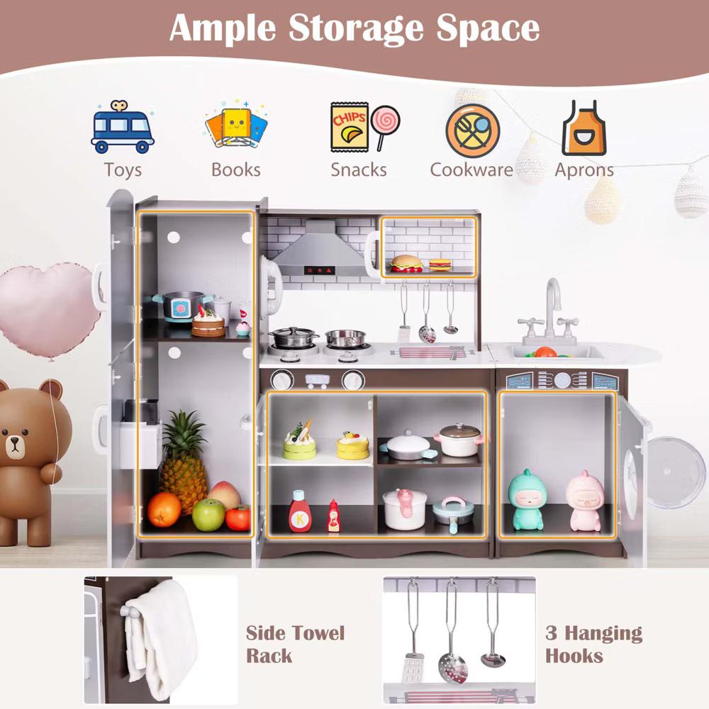 Kids Kitchen Playset with Realistic Lights & Sounds Ice Maker Stoves Sink Oven - Image 9