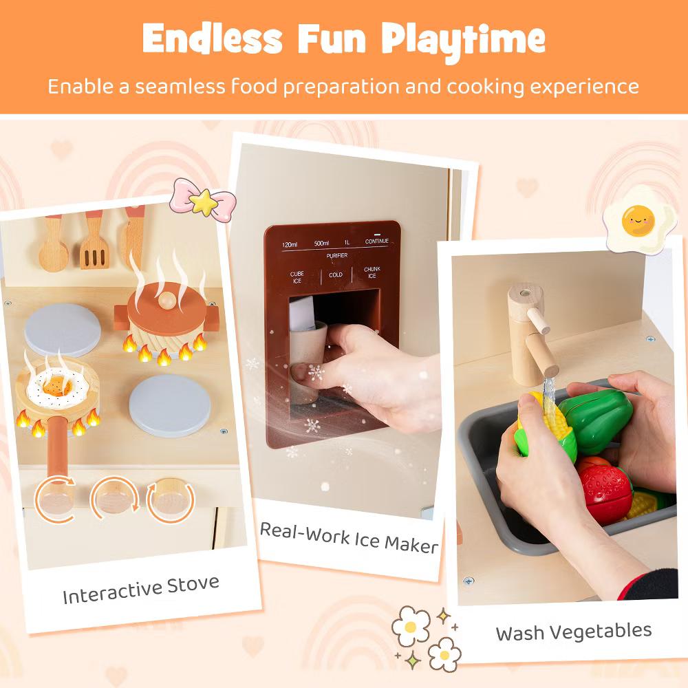 Play Kitchen w/Realistic Ice Maker Stove Accessories & Water Sink Storage - Image 13